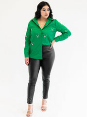 Rhinestone Button Up (Green)