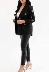 Rhinestone Button Up (Black)